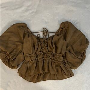 Mustard Seed Brown Puff Sleeve Blouse